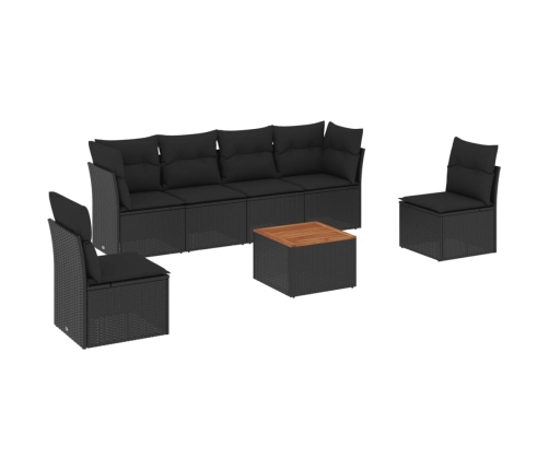 Set de comedor de jardín 7 pzas y cojines ratán sintético negro