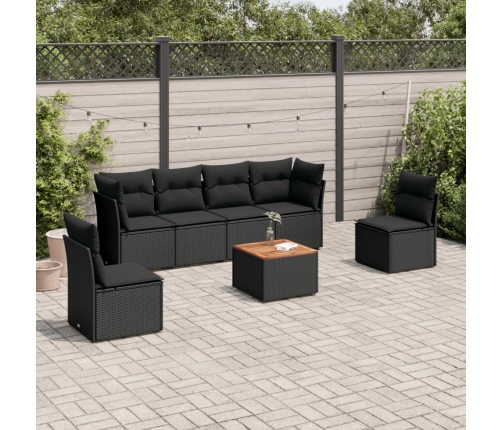 Set de comedor de jardín 7 pzas y cojines ratán sintético negro