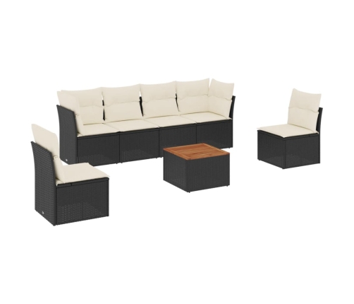 Set de comedor de jardín 7 pzas y cojines ratán sintético negro