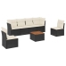 Set de comedor de jardín 7 pzas y cojines ratán sintético negro