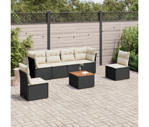 Set de comedor de jardín 7 pzas y cojines ratán sintético negro