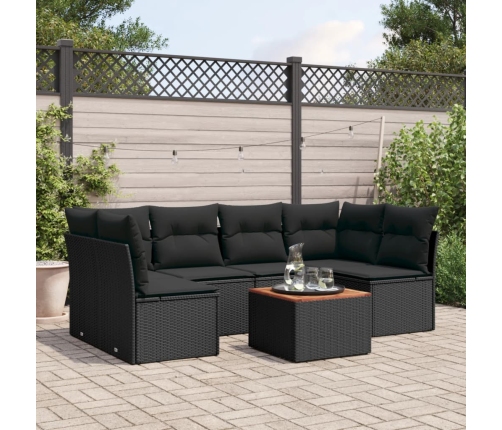 Set de comedor de jardín 7 pzas y cojines ratán sintético negro