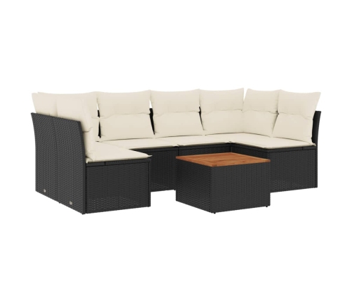 Set de comedor de jardín 7 pzas y cojines ratán sintético negro