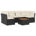 Set de comedor de jardín 7 pzas y cojines ratán sintético negro