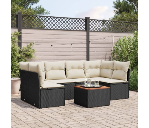 Set de comedor de jardín 7 pzas y cojines ratán sintético negro