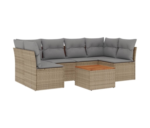 Set sofás de jardín 7 piezas y cojines ratán sintético beige