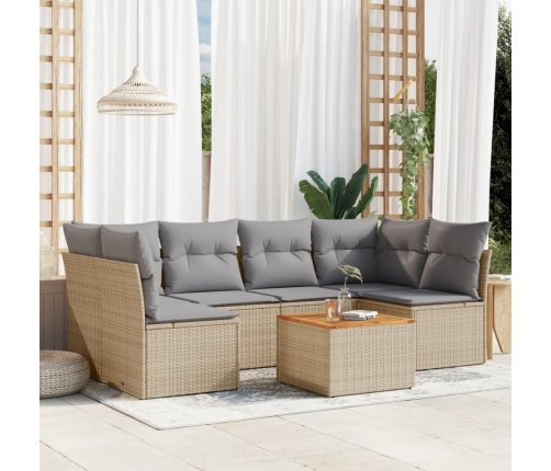 Set sofás de jardín 7 piezas y cojines ratán sintético beige
