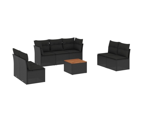 Set de sofás de jardín 8 piezas y cojines ratán sintético negro