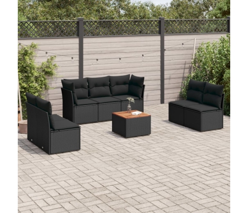 Set de sofás de jardín 8 piezas y cojines ratán sintético negro