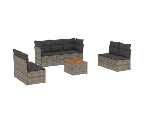 Set de sofás de jardín 8 pzas y cojines ratán sintético gris
