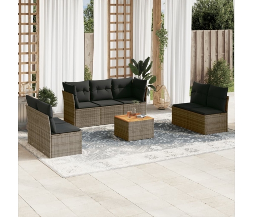 Set de sofás de jardín 8 pzas y cojines ratán sintético gris