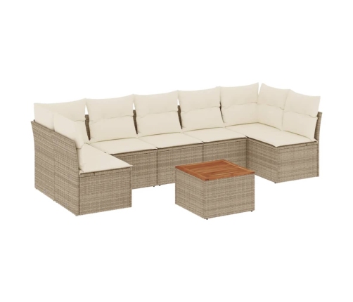 Juego de sofás de jardín con cojines beige 8 pzas ratán PE