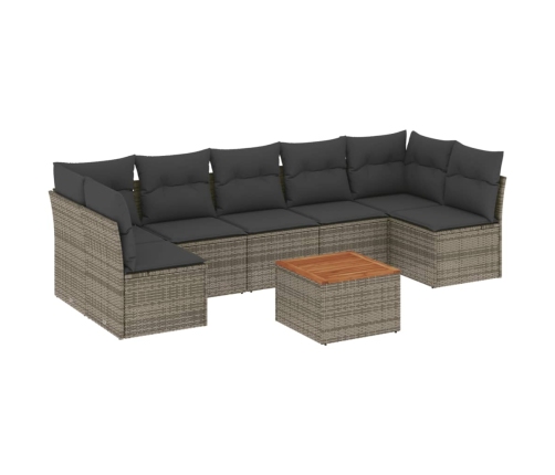 Set de sofás de jardín 8 pzas y cojines ratán sintético gris