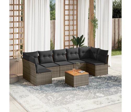 Set de sofás de jardín 8 pzas y cojines ratán sintético gris