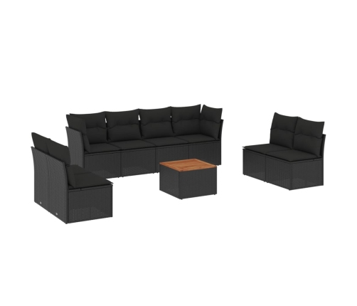 Set de sofás de jardín 8 piezas y cojines ratán sintético negro