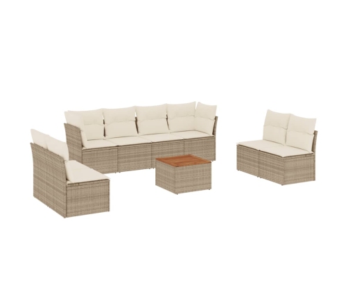 Set de sofás de jardín 9 pzas con cojines ratán sintético beige