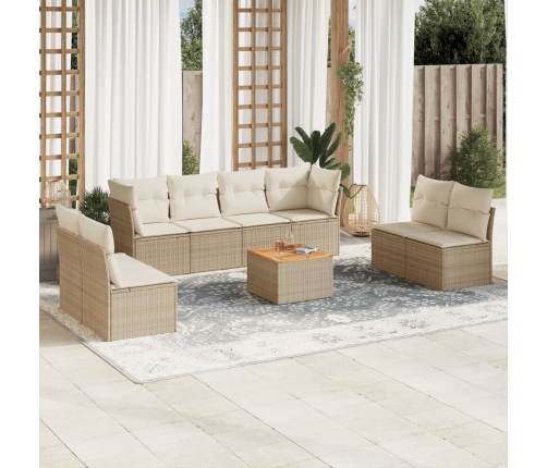 Set de sofás de jardín 9 pzas con cojines ratán sintético beige