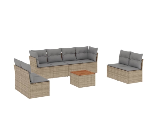 Set de sofás de jardín 9 pzas con cojines ratán sintético beige