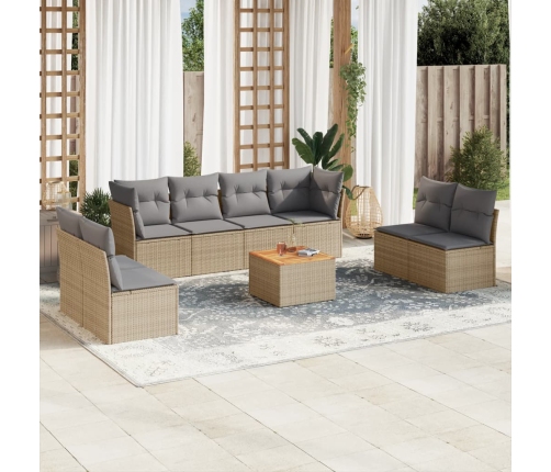 Set de sofás de jardín 9 pzas con cojines ratán sintético beige