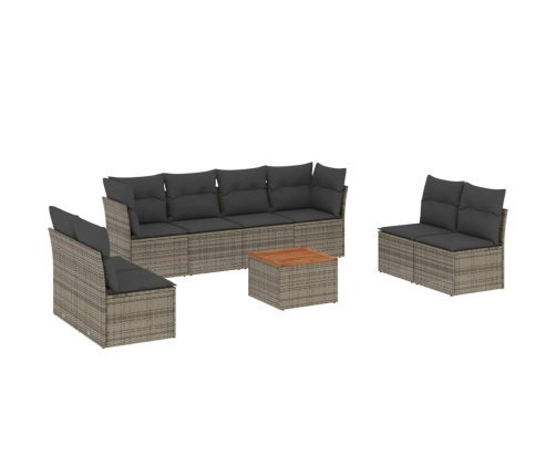 Set de muebles de jardín 9 pzas y cojines ratán sintético gris