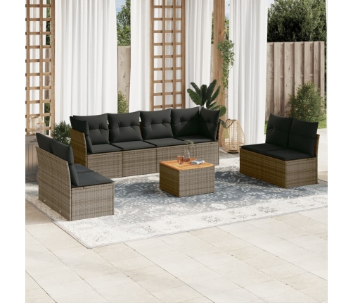 Set de muebles de jardín 9 pzas y cojines ratán sintético gris