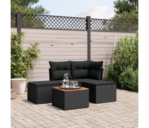 Set de muebles de jardín 5 pzas y cojines ratán sintético negro