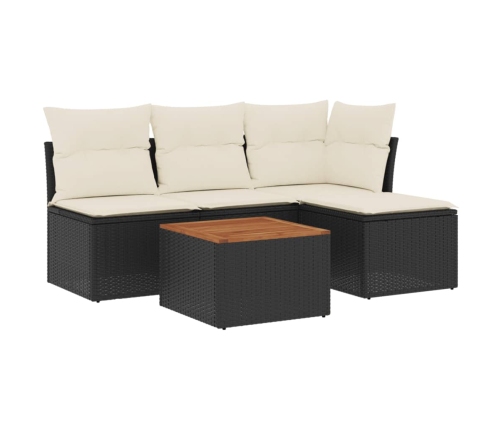 Set de muebles de jardín 5 pzas y cojines ratán sintético negro