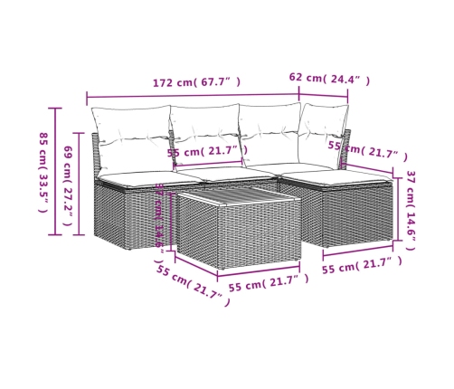 Set de muebles de jardín 5 pzas y cojines ratán sintético negro