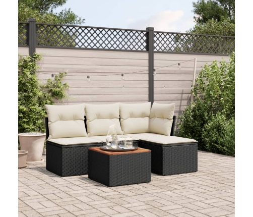 Set de muebles de jardín 5 pzas y cojines ratán sintético negro