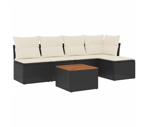 Set de sofás de jardín 6 piezas y cojines ratán sintético negro