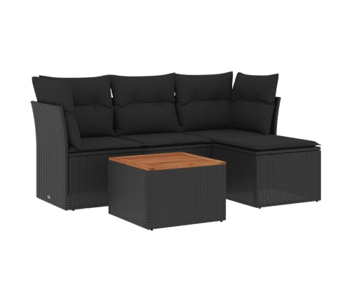 Set de muebles de jardín 5 pzas y cojines ratán sintético negro