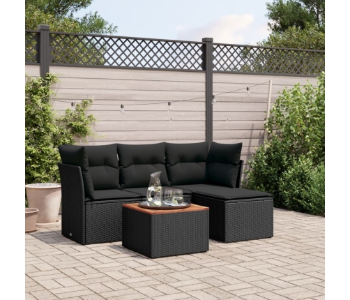 Set de muebles de jardín 5 pzas y cojines ratán sintético negro