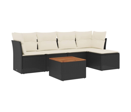 Set de sofás de jardín 6 piezas y cojines ratán sintético negro
