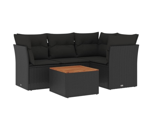 Set de muebles de jardín 5 pzas y cojines ratán sintético negro