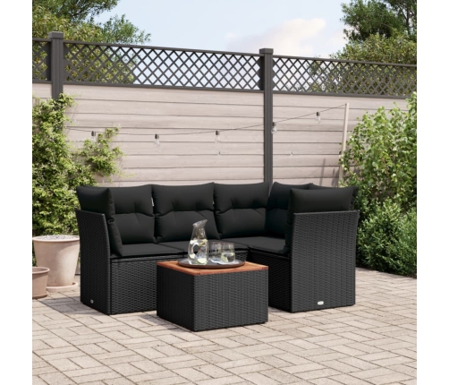 Set de muebles de jardín 5 pzas y cojines ratán sintético negro
