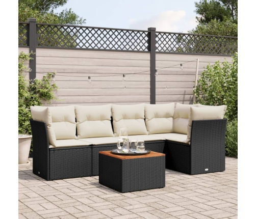 Set de sofás de jardín 6 piezas y cojines ratán sintético negro