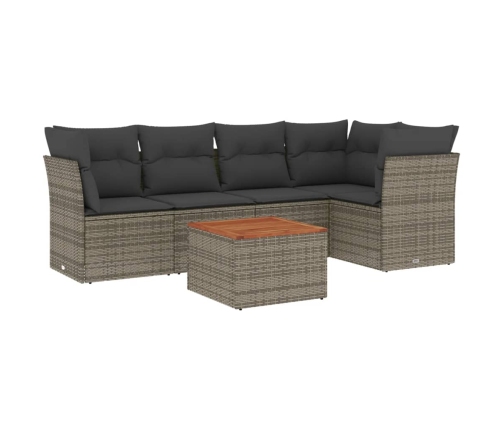 Set de muebles de jardín 6 pzas y cojines ratán sintético gris