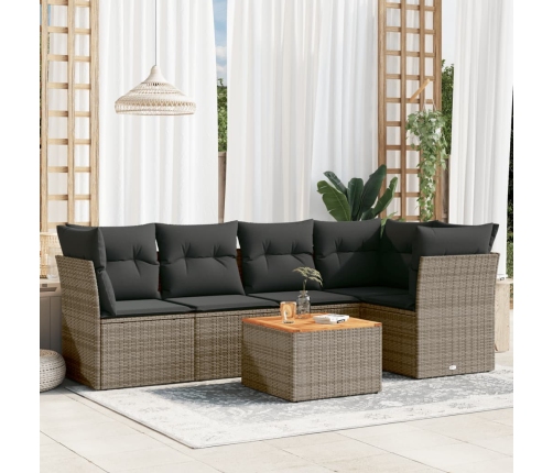 Set de muebles de jardín 6 pzas y cojines ratán sintético gris