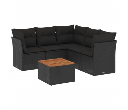 Set de sofás de jardín 6 piezas y cojines ratán sintético negro