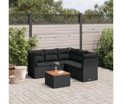 Set de sofás de jardín 6 piezas y cojines ratán sintético negro