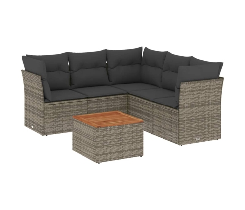 Set de muebles de jardín 6 pzas y cojines ratán sintético gris
