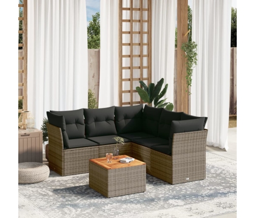 Set de muebles de jardín 6 pzas y cojines ratán sintético gris