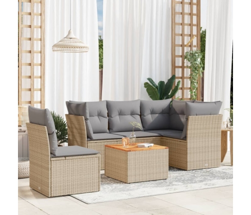 Juego de sofás jardín con cojines 6 pzas ratán sintético beige