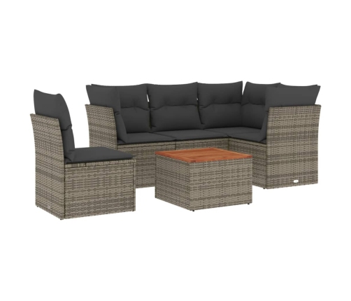 Set de muebles de jardín 6 pzas y cojines ratán sintético gris