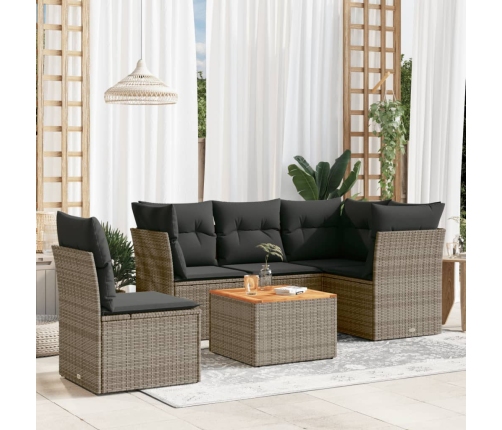 Set de muebles de jardín 6 pzas y cojines ratán sintético gris