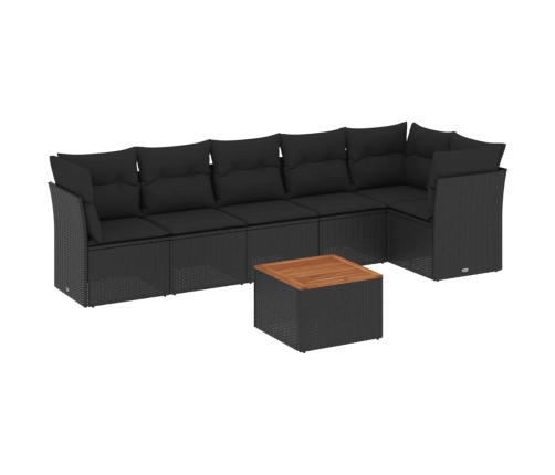 Set de comedor de jardín 7 pzas y cojines ratán sintético negro