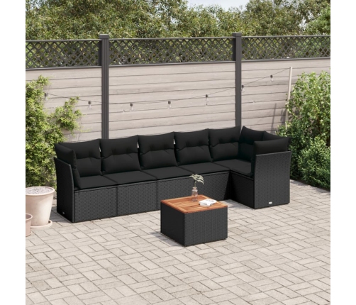 Set de comedor de jardín 7 pzas y cojines ratán sintético negro