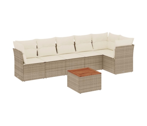 Set sofás de jardín 7 piezas y cojines ratán sintético beige