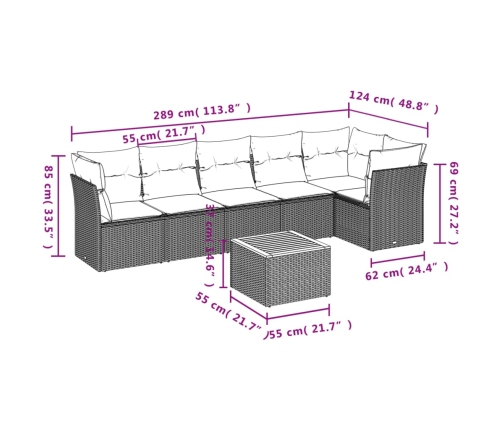 Set sofás de jardín 7 piezas y cojines ratán sintético beige