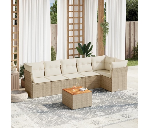 Set sofás de jardín 7 piezas y cojines ratán sintético beige